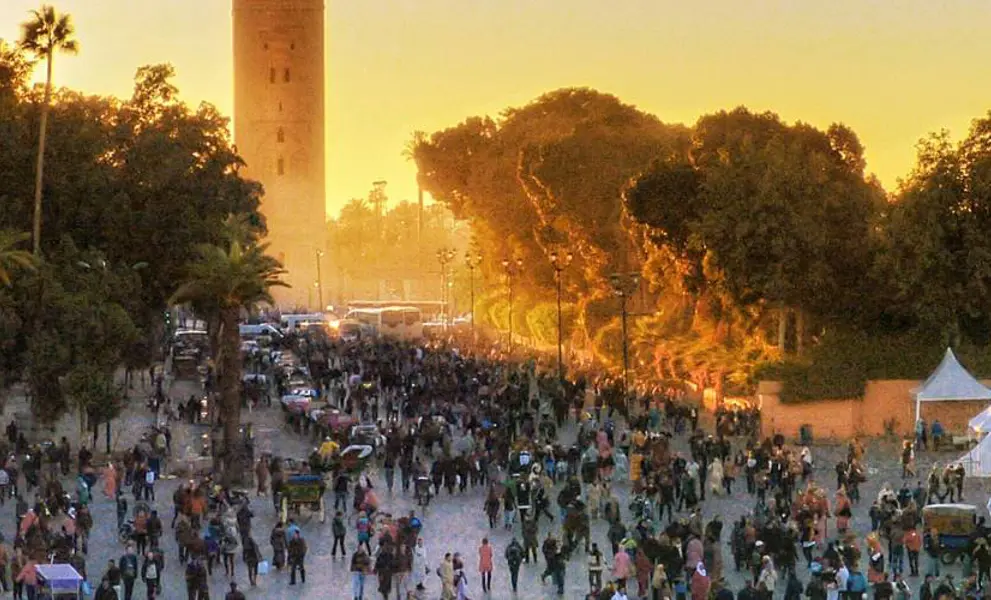 Crowds in Marrakesh marketplace, Morocco