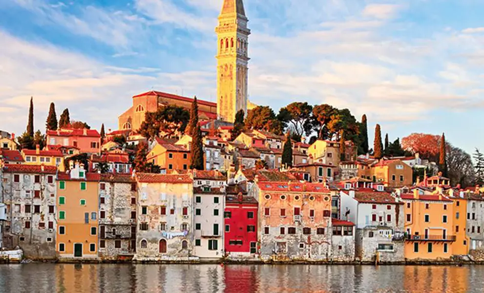 Buildings and church in Croatian town
